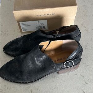 Lucky Brand Charcoal Leather Cutout Booties